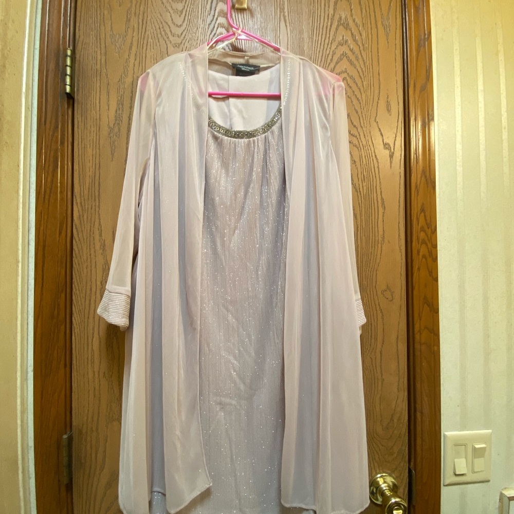 Elegant Cream Shimmery Dress with Sheer Overlay